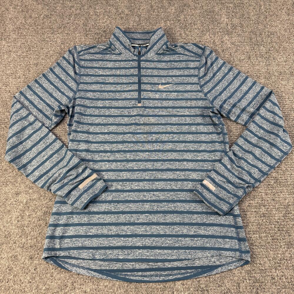 Nike Running Pullover Mens Medium Blue Stripe Half Zip 799135-411 Dri Fit Soft